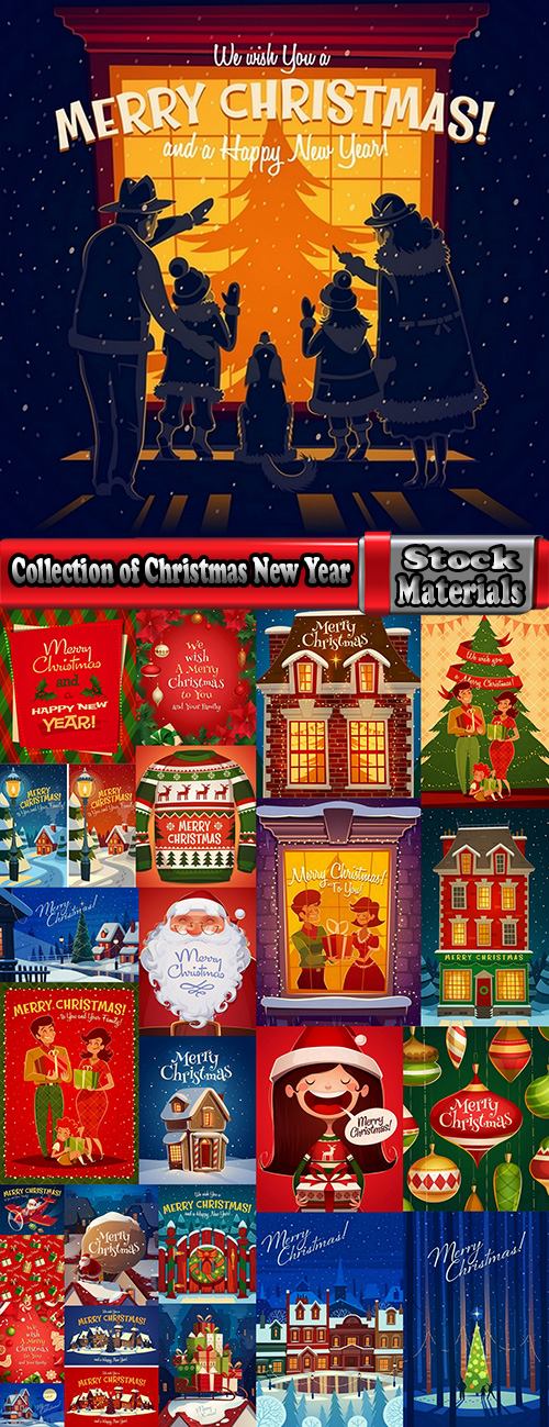 Collection of Christmas New Year holiday couple santa claus flyer gift card 25 EPS