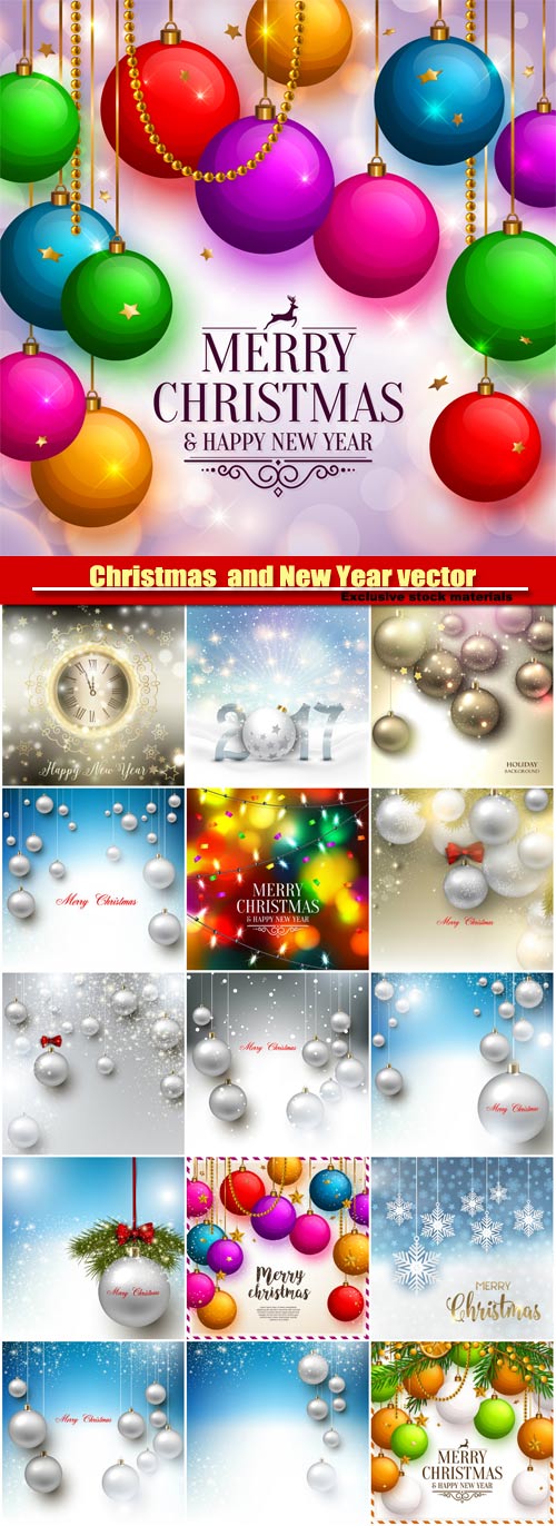 Christmas  and New Year vector background with colorful balls