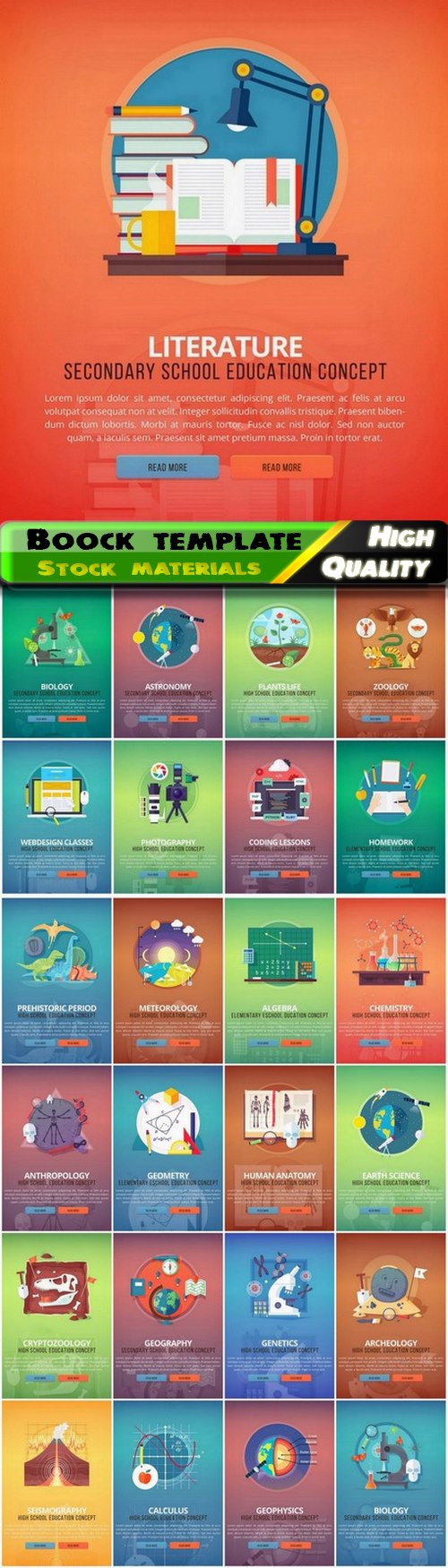 Educational book cover flat design with interesting themes 25 Eps