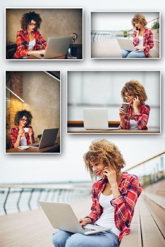 Девушка с ноутбуком, с телефоном (подборка изображений)