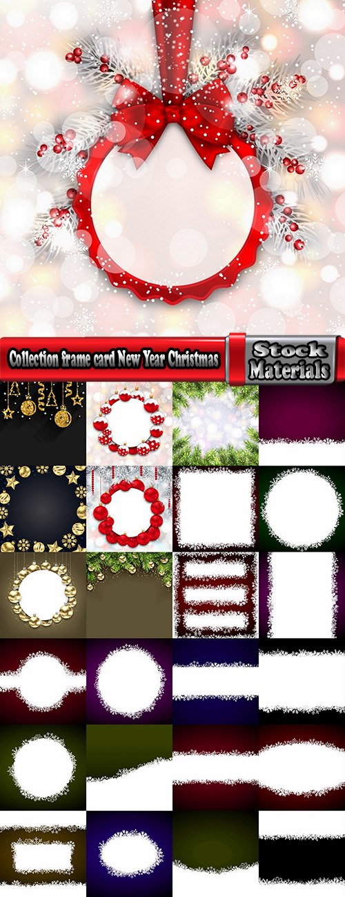 Collection frame card New Year Christmas tree toy gift card 25 EPS
