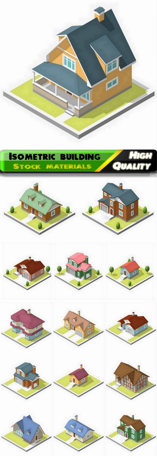 Village and country house 3D isometric exterior 15 Eps