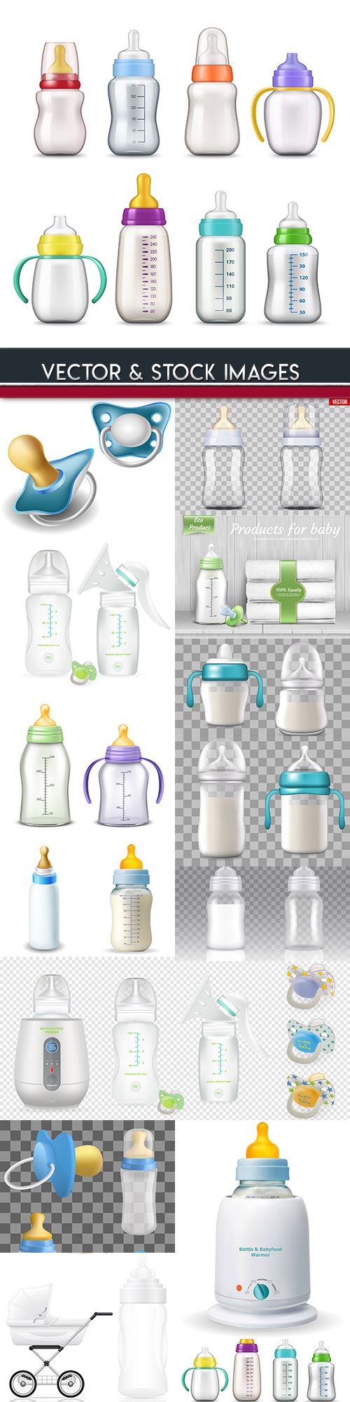 Children's bottle for milk and nipple 3d mockup