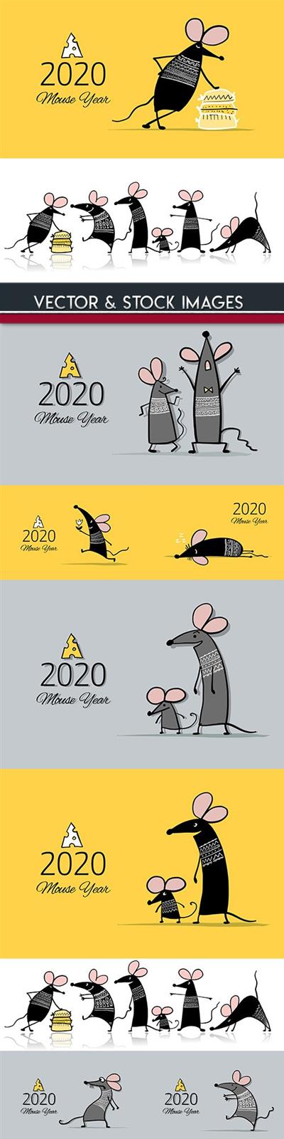 White rat symbol of New Year 2020 funny cartoon