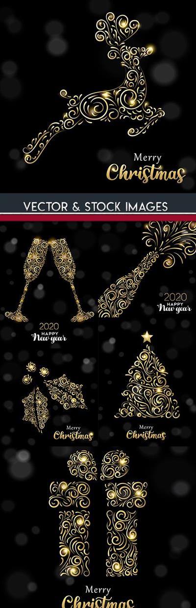 New Year and Christmas golden design invitation