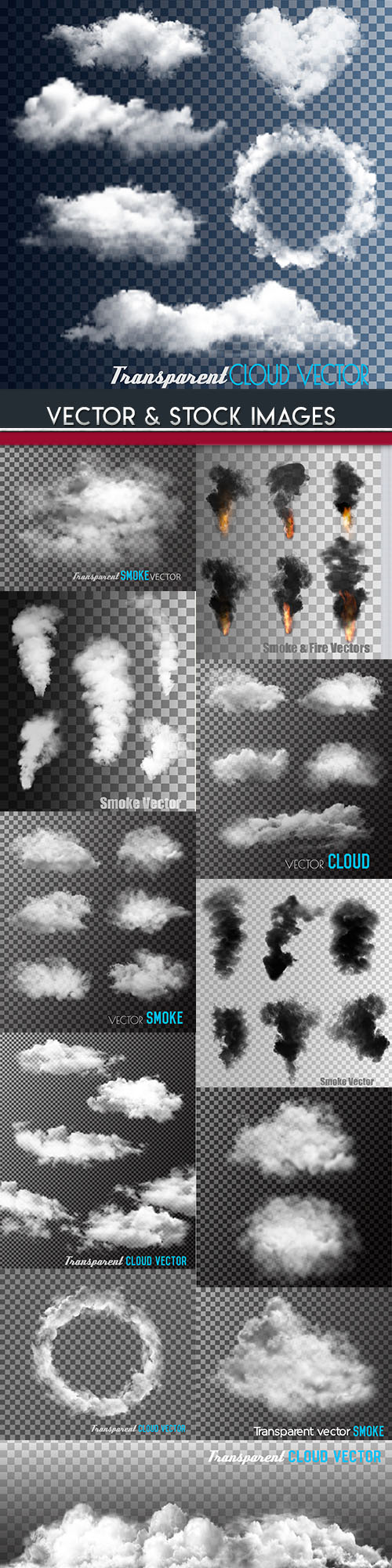 Smoke and clouds collection transparent background
