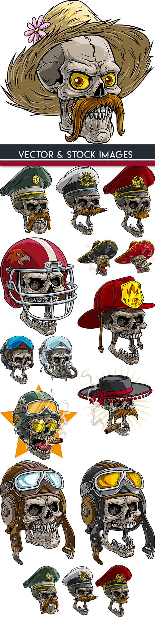Skull grunge cartoon tattoo Halloween illustration