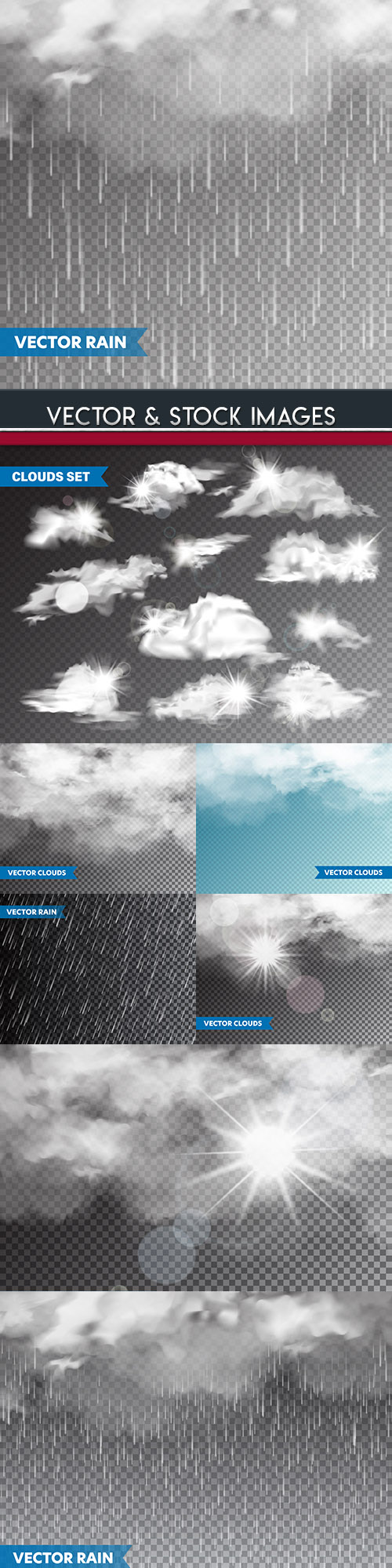 Cloud clouds and rain realistic 3 d illustrations