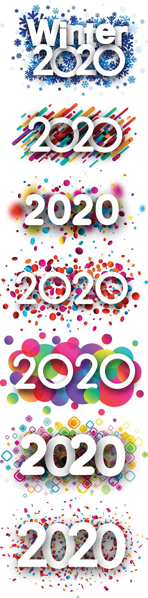 2020 new year sign with colorful round confetti on white