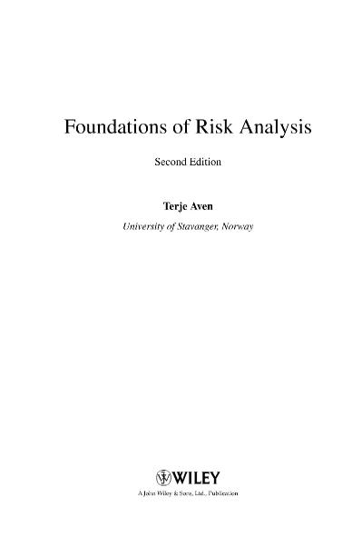 Foundations of Risk Analysis, Second Edition